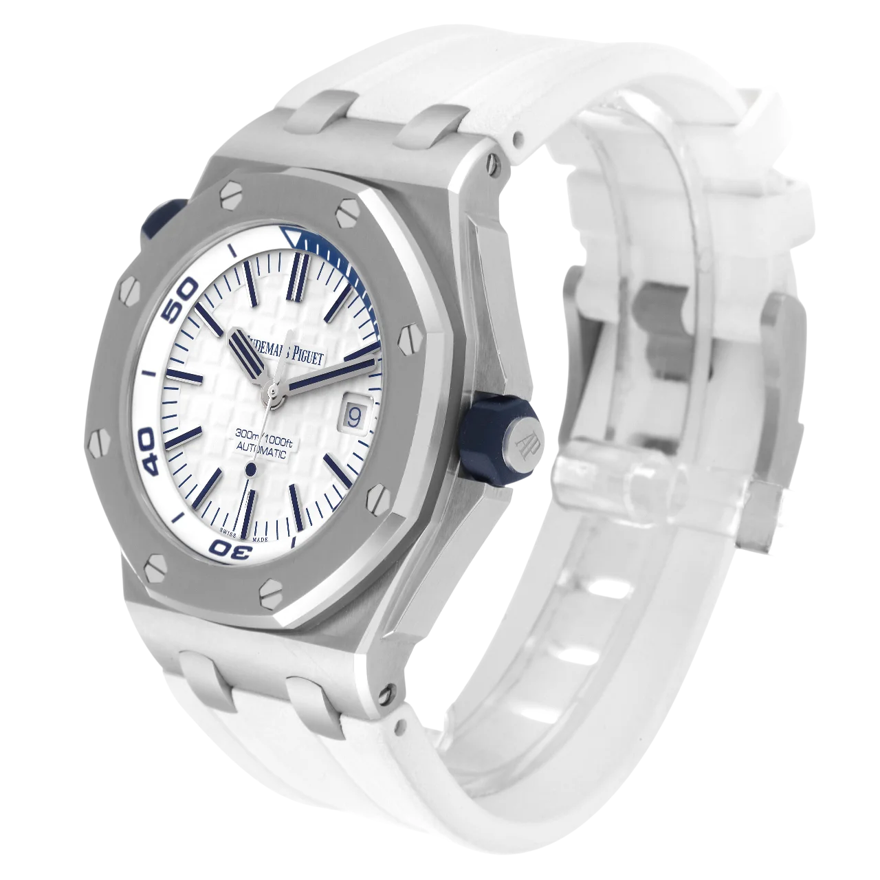 Audemars Piguet Royal Oak Offshore Diver 42mm Beyaz Kadran Mavi Bezel Çelik