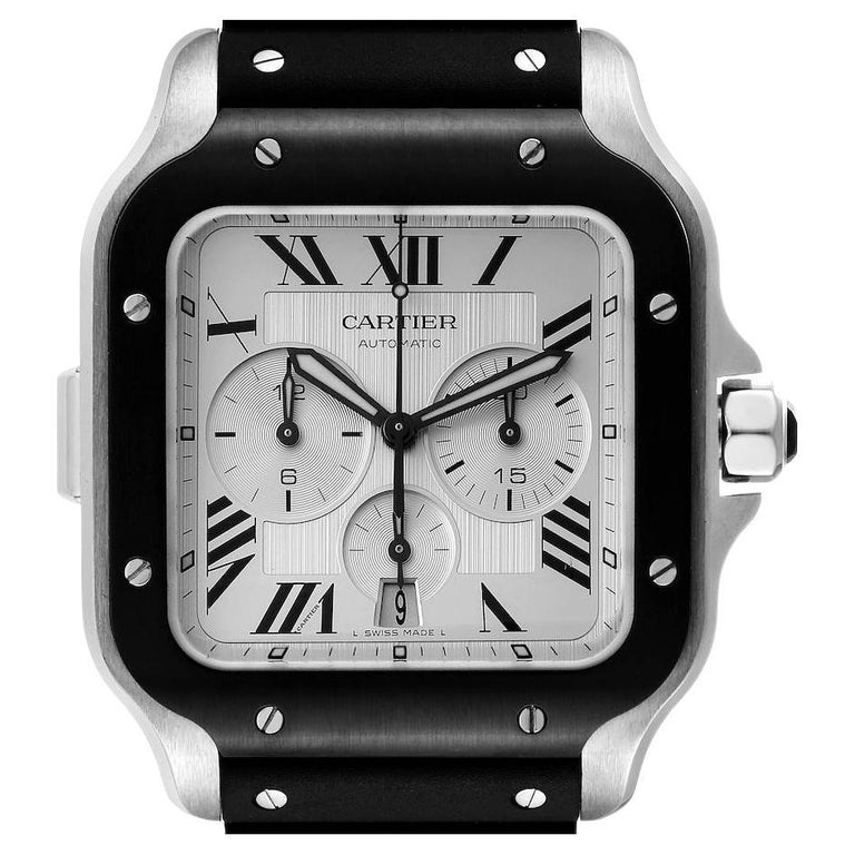 Cartier Santos de Cartier Chronograph XL Çelik & ADLC Siyah Bezel