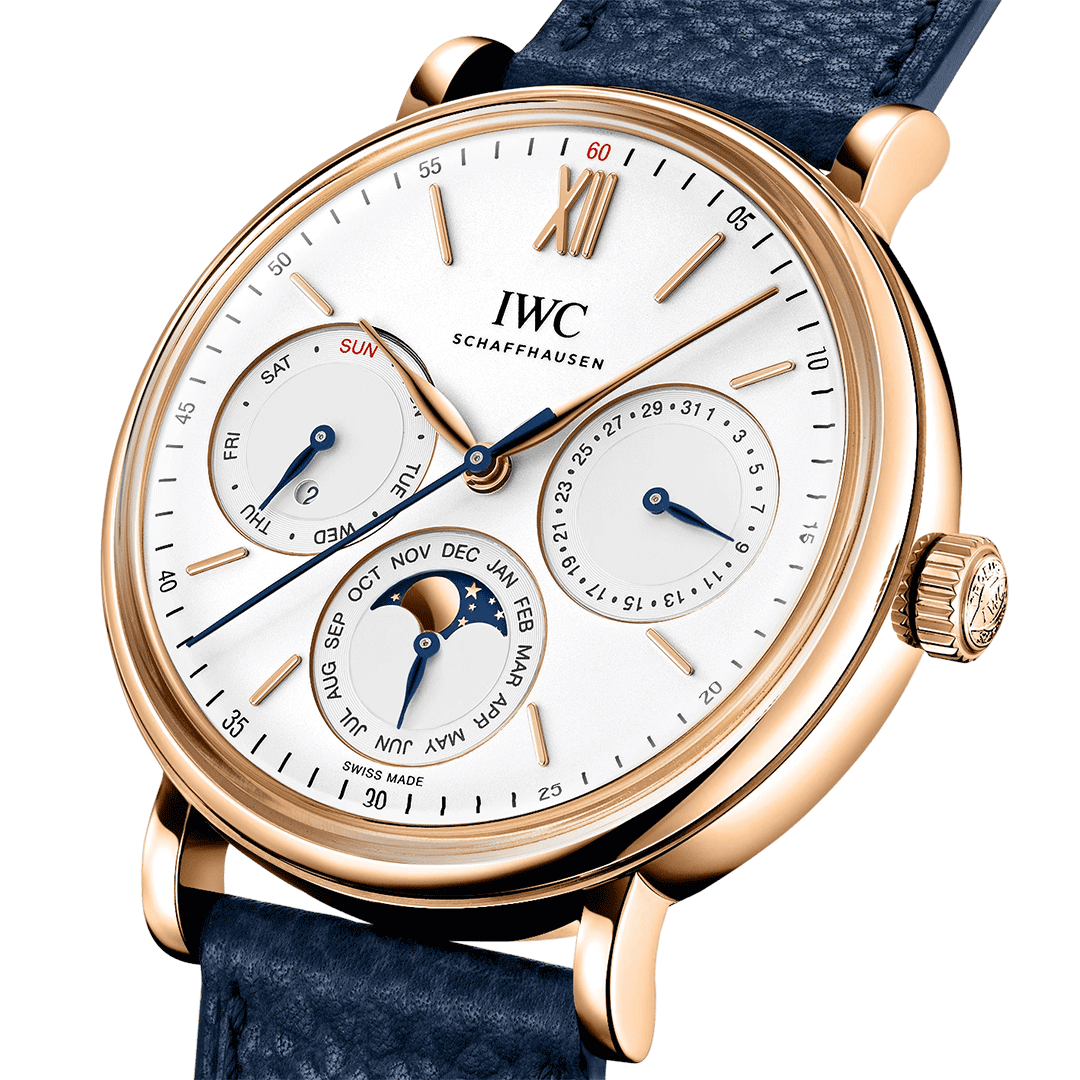 IWC Schaffhausen Portofino Perpetual Calendar 40mm 18K Pembe Altın Gümüş Kadran
